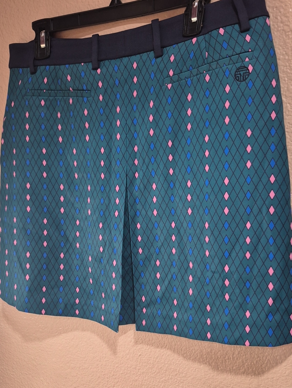 Tory Sport Teal Diamond-Print Active Skirt with Pink & Blue Accents